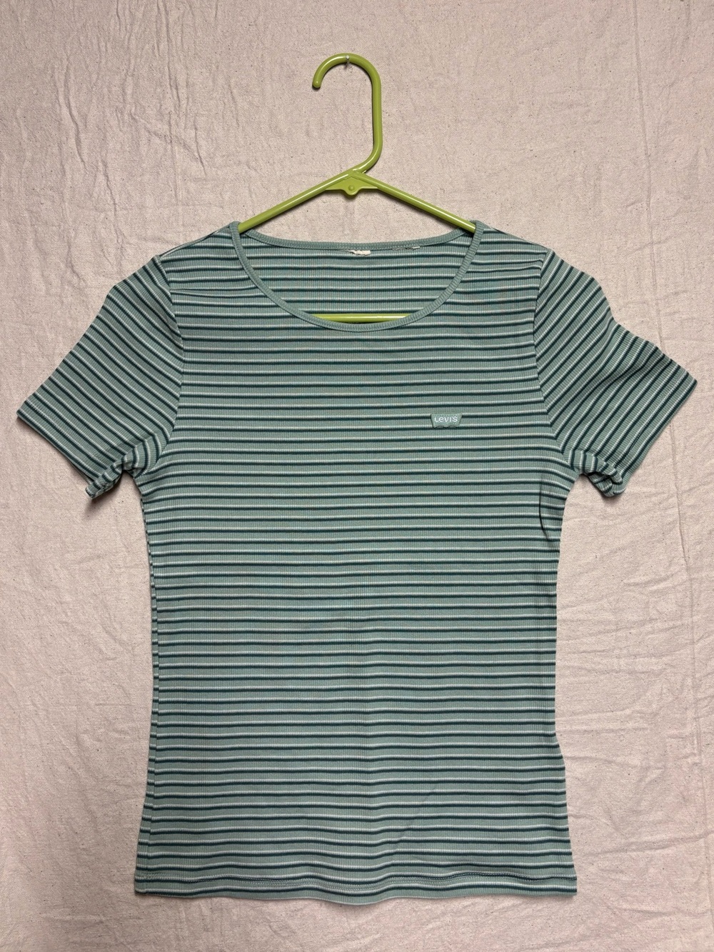 Levi's Women's Teal and White Striped Short-Sleeve Tee